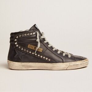 * NEW Golden Goose Slide Sneaker in Black Leather Studs BT